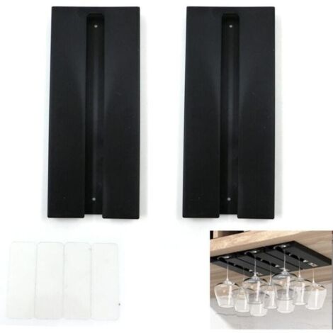 Porte Verres à Vin Suspendre, Aucun perçage requis, Grande capacité, Porte-Verres à Pied Suspendu Support, pour Bar Cuisine, 25.3X11 X2cm,Noir