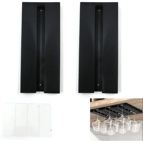 Porte-verres à vin suspendu - Sans perçage, grande capacité, pour bar de cuisine (noir, 25,3 x 11 x 2 cm)