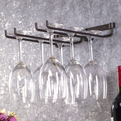 Porte-verres mural en métal pour bouteilles et flûtes à vin, support double pour rangement suspendu