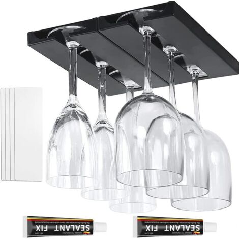 Porte-Verres Suspendu Auto-Adhésif pour Armoire – Noir, Cuisine, Bar et Restaurant