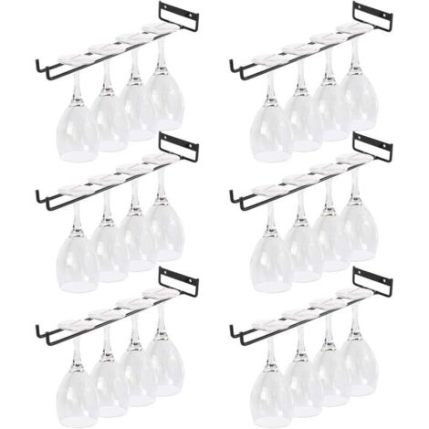 Porte-verres suspendu en métal noir – Lot de 6 supports pour verres à vin sous armoire, hauteur 30 cm, idéal cuisine et bar