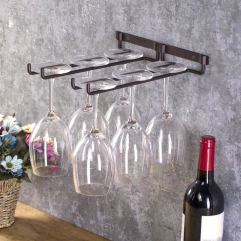 Porte-verres suspendu - Essentiel - Lot de 4 - Rangement pratique - Pour dessous d\'étagère - Verres à pied