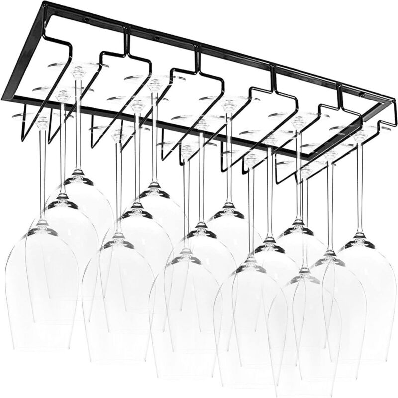 Basetbl - Porte-Verres Suspendu, Porte-verre à vin avec 4 Rails pour 10-15 Verres, 60 x 22,5 x 5 cm