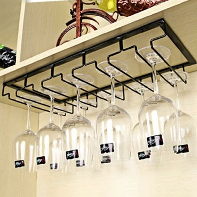 KZQ - Porte-Verres Suspendu - Support De Verre à Vin Avec 5 Rails Pour 10-15 Verres, 50 x 22,5 x 5,5 Cm