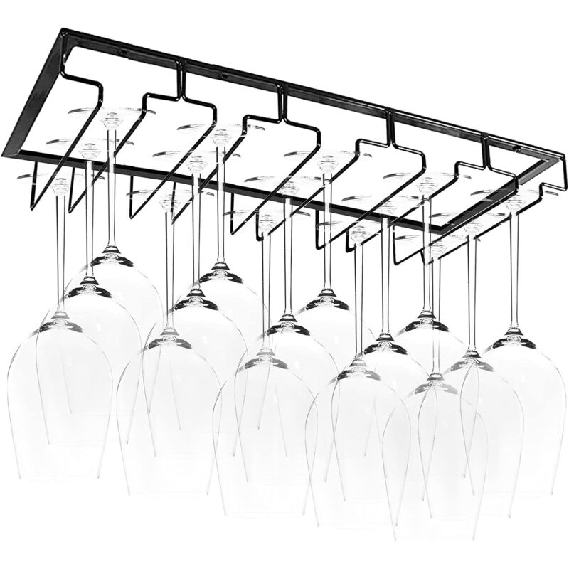 Porte-Verres Suspendu, Support de Verre à Vin avec 4 Rails pour 10-15 Verres, 50 x 22,5 x 5 cm
