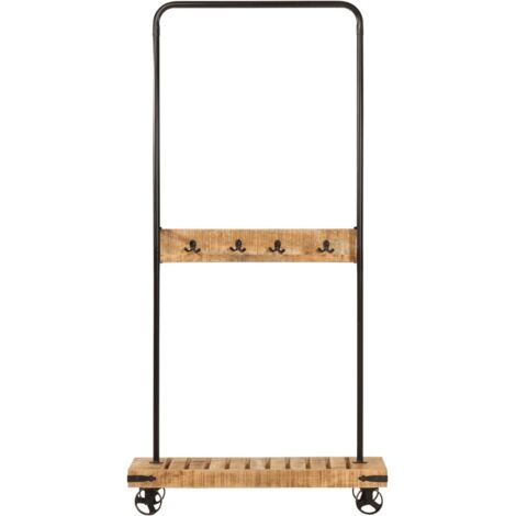 Porte-vêtement s et roues 90x35x190 cm bois de manguier et fer CFW86025