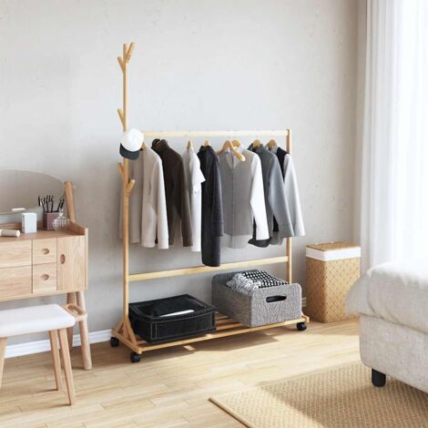 Porte-vêtements avec crochets et roulettes 100x35x157 cm bambou CFW669250