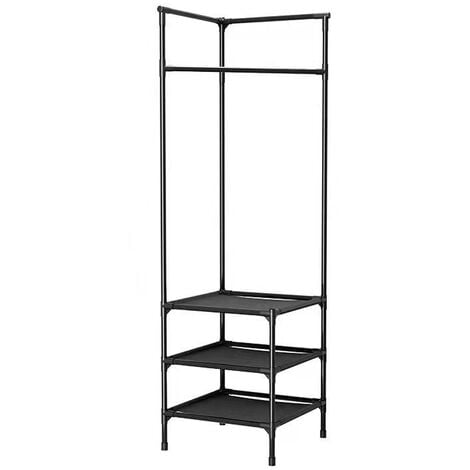 OWSOO Porte-Vêtements d'angle Industriel Hall Arbre Organisateur d'angle avec Étagère à 3 Niveaux pour Chambre Buanderie Entrée Salon Bureau Noir