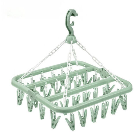 Porte-vêtements suspendu  vert avec 32 pinces, coupe-vent, pour chaussettes/sous-vêtements