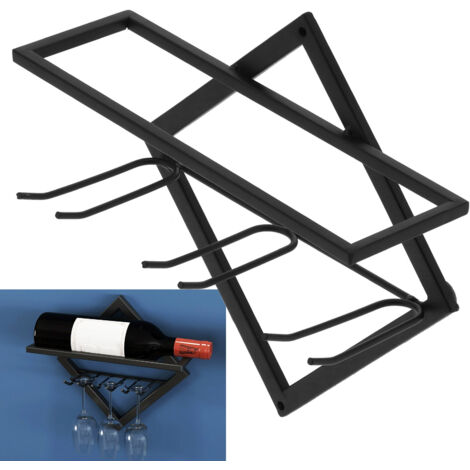 Porte-Vins Murale Innovante [Support de Rangement Domestique pour Cave à Vin] [Bar Maison] Porte-Cup / Verres Robustes En Fer Noir Mat 27x25.5cm