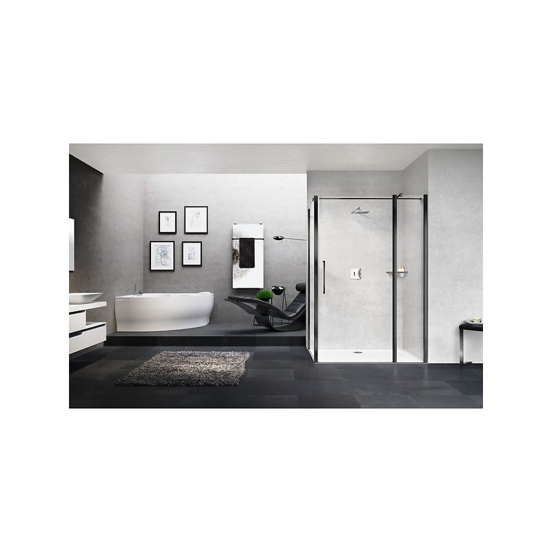 Porte de douche pivotante + fixe en alignement Young 2P+F 117-119 verre transparent profilé Silver Novellini diffusion france