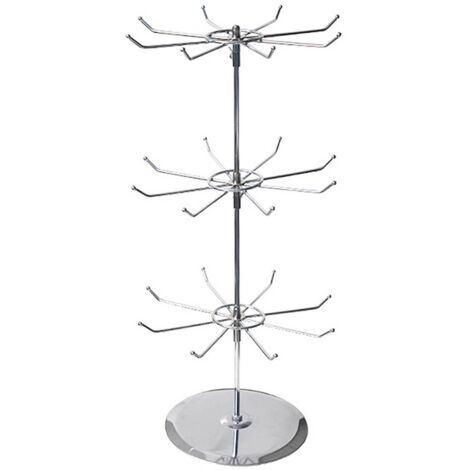 Porte‑bijoux Rotatif 3 Échelles Métal Démontable avec 24 Crochets en Argent Taille 55cm pour Vitrine de Bijouterie