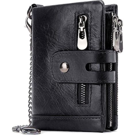 Portefeuille à deux volets porte-monnaie zippé (noir A)