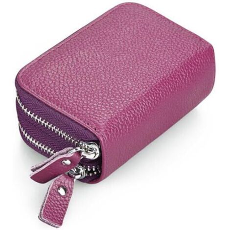 Portefeuille à double fermeture éclair pour femmes en cuir véritable avec blocage RFID (violet)