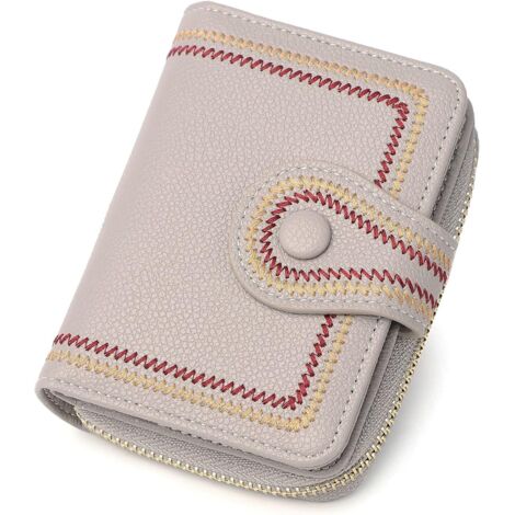 Portefeuille court en cuir PU pour dames avec fermeture à glissière (gris),