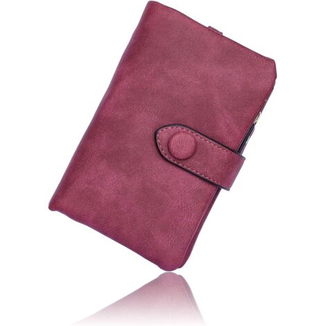 Portefeuille court en cuir souple de grande capacité avec plusieurs fentes pour cartes (Fuchsia),