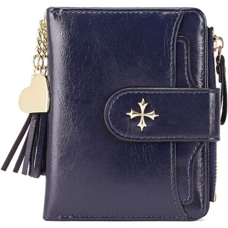 Portefeuille en cuir avec blocage RFID pour femme (bleu foncé)