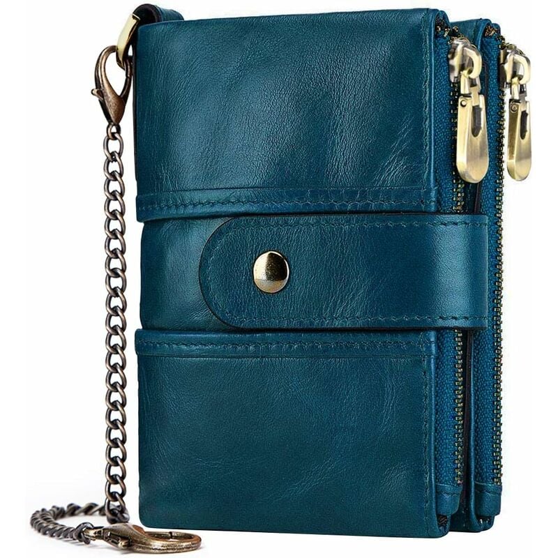 Portefeuille en cuir avec chaîne (bleu)-Fei Yu