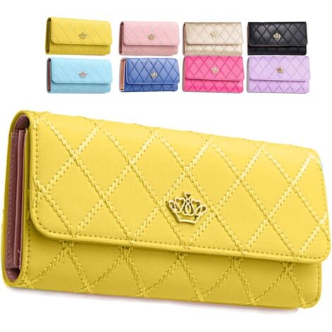 Portefeuille en cuir PU Lady Money Long Fashion Crown (Jaune)
