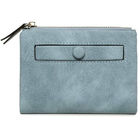 Portefeuille femme en cuir à deux volets fin et compact (bleu)