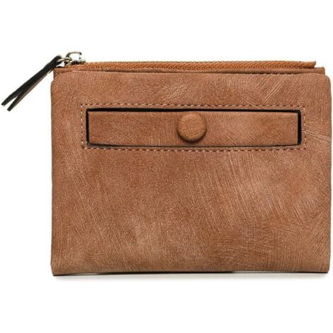 Portefeuille femme en cuir à deux volets fin et compact (Marron),