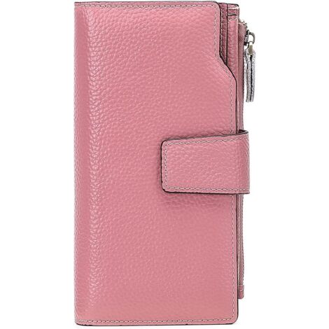 Portefeuille femme en cuir de grande capacité (motif rose pâle)