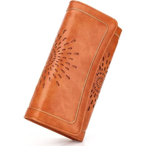 Portefeuille femme en cuir grande capacité à trois volets (marron)