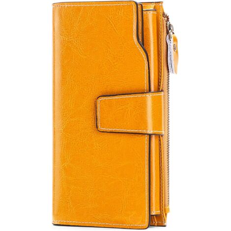 Portefeuille femme en cuir grande capacité (jaune)