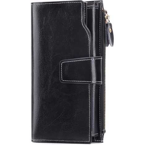 Portefeuille femme en cuir grande capacité (noir)