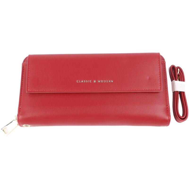Portefeuille Femme en Simili Cuir avec Poche Téléphone, Porte-Cartes et Bretelle Amovible - Rouge