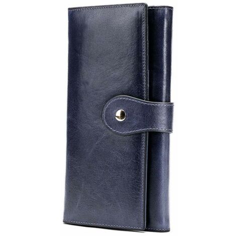 Portefeuille femme portefeuille en cuir grand nombreux compartiments avec 15 emplacements pour cartes portefeuille long femme protection RFID portefeuille femme avec fermeture éclair - bleu foncé