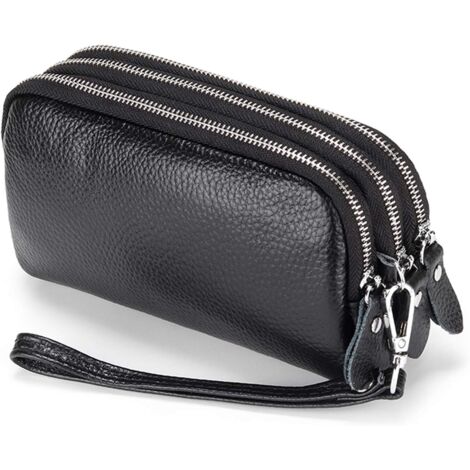Portefeuille long en cuir pour femme (noir),