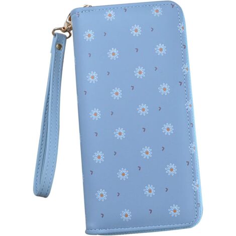 Portefeuille long en cuir PU avec plusieurs fentes pour cartes (bleu),