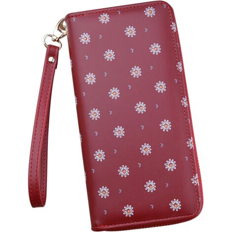Portefeuille long en cuir PU avec poche zippée (rose)