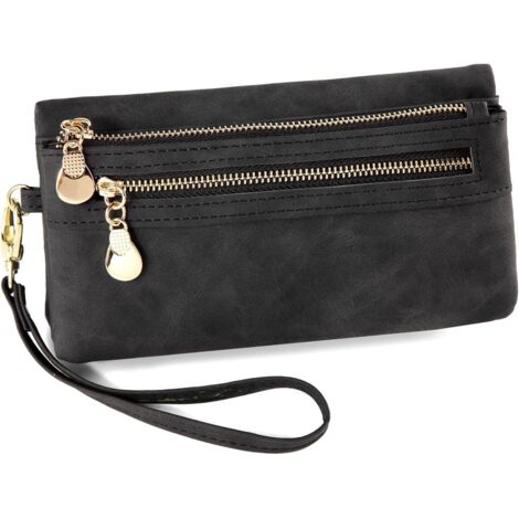 Portefeuille long pour femme avec dragonne (noir)