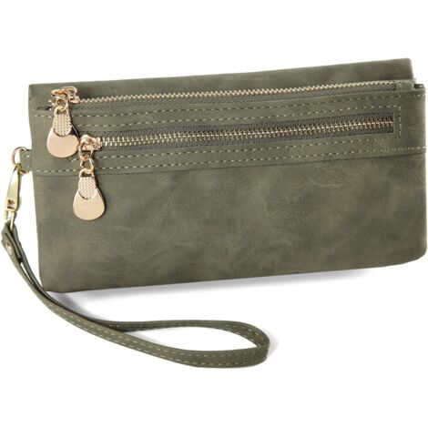 Portefeuille long pour femme avec dragonne (vert foncé),