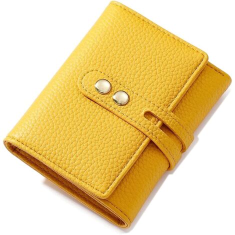 Portefeuille pour femme en cuir souple avec fermeture à glissière et fente pour cartes multiples (S,Jaune)
