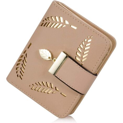 Portefeuille pour femme, petit portefeuille en cuir à deux volets, sac à main avec porte-monnaie/carte d'identité/carte de crédit (Beige),