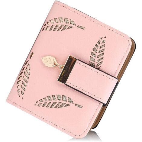 Portefeuille pour femme, petit portefeuille en cuir à deux volets, sac à main avec porte-monnaie/carte d'identité/carte de crédit (rose),