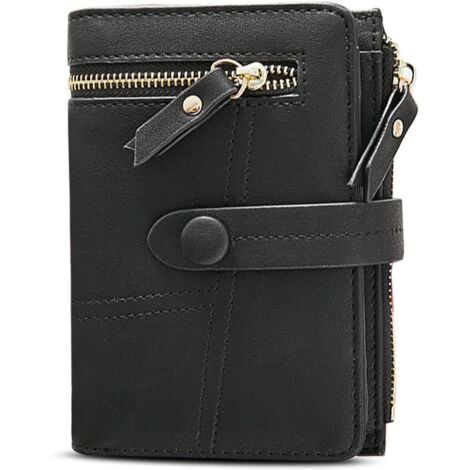 Portefeuille pour femme, portefeuille court avec cuir PU (noir)