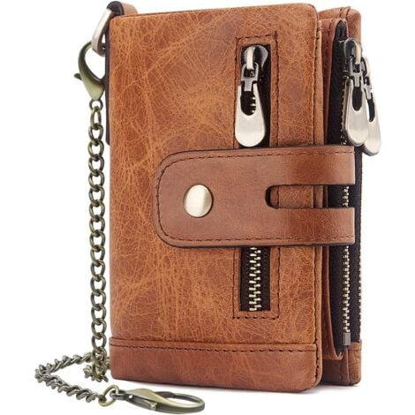 Portefeuille pour homme en cuir véritable avec blocage RFID et poche à monnaie zippée