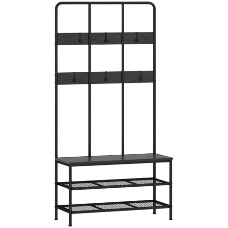portemanteau 3 en 1 avec banc et rangement chaussures Metal Noir 91.00 x 36.00 x 180.00