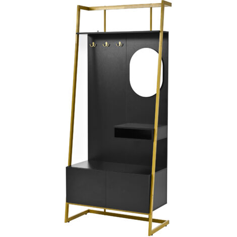 portemanteau avec miroir rangement chaussures MDF Noir 78.00 x 38.50 x 180.50 cm