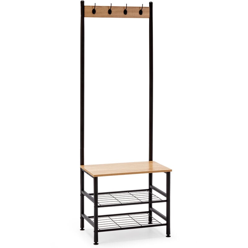 Vs Venta-stock - Portemanteau avec étagère avec banc 2 étagères, couleur chêne/noir