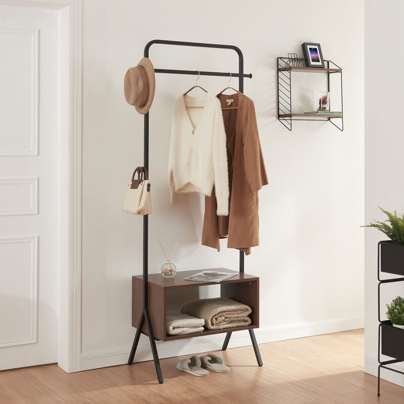 [en.casa] - Portemanteau Averøy acier panneau de particules 180 x 74 x 42 cm noir effet noyer