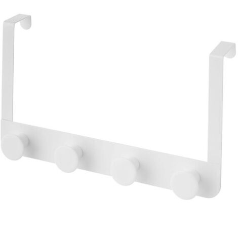 Portemanteau de porte 4 crochets en métal et ABS blanc – Dimensions 35x8.5x20cm – Installation rapide sans perçage – Wadiga
