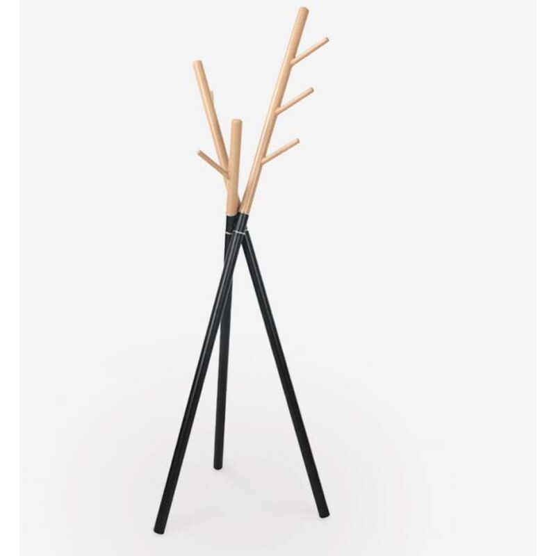 Ahd Amazing Home Design – Porte-manteau scandinave en bois naturel et métal noir – 8 patères – Base trépied stable – Dimensions 49x49x172cm
