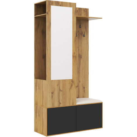 portemanteau élégant pratique avec rangement MDF Noir+Naturel 191cm de hauteur 100cm de longueur 38cm de largeur