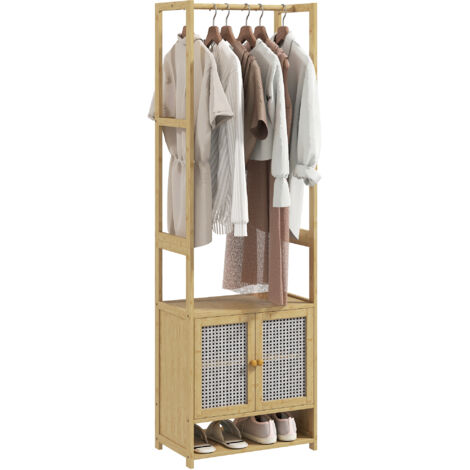 Portemanteau en bambou avec armoire, barre porte-chaussures pour accrochage, étiquette réglable pour entrée, 53 x 31 x 168 cm, naturel
