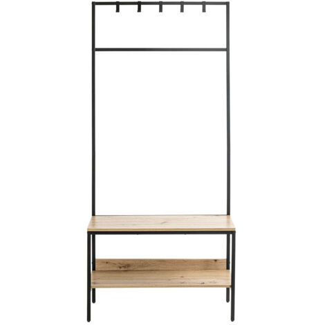Portemanteau en bois coloris chêne et métal coloris noir -longueur 80 x profondeur 35 x hauteur 180  cm